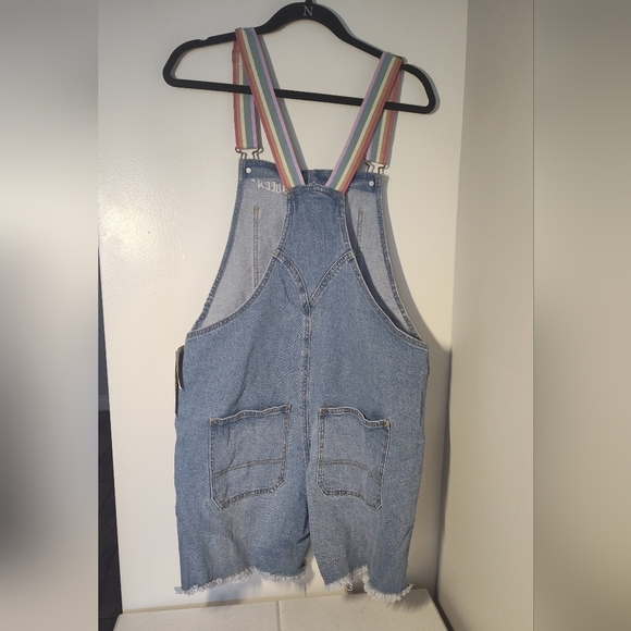 NWT Denim Overalls with Rainbow Straps Womens M #559 - Picture 2 of 2